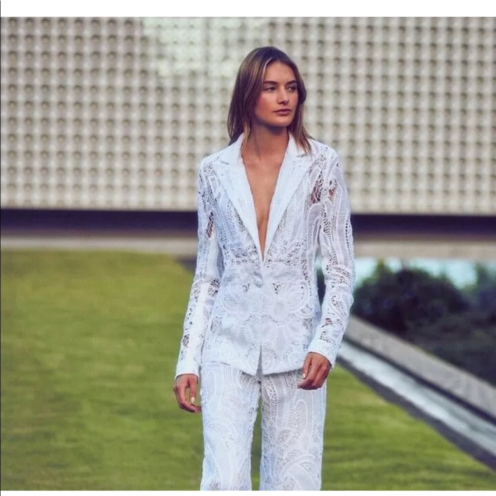 ALEXIS *Durham* white open lace crochet jacket blazer S